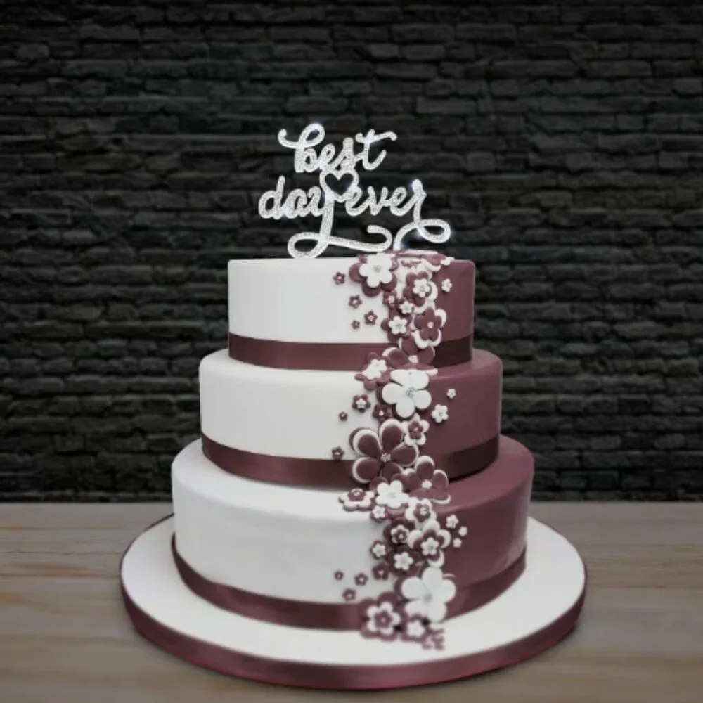 Silver Metal Best Day Ever Rhinestone Wedding Cake Topper Decoration